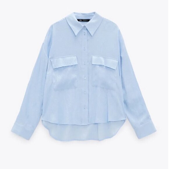 ZARA Light Blue Satin WRINKLED Shirt Size XS, S NEW WITH TAG! - Picture 5 of 6